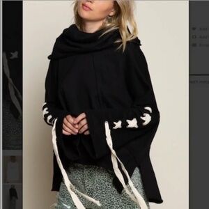 POL Oversized Sweatshirt Hoodie Cowl Neck with Lace Up Bell Sleeves Size Small